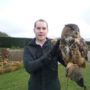 My partner Lee and Bailey the European Eagle Owl