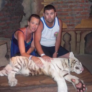 gav and me with a white tiger cub