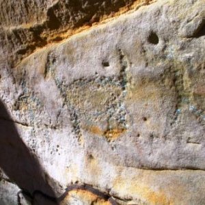 Woodland/Mississippian (500-1500A.D.) era Native American rock art at Piney Creek Ravine