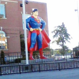 Metropolis, Illinois: Home of Superman! 

(also, Chester, IL is the home of Popeye)