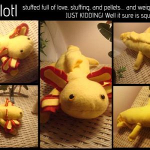 Yellow axolotl beanie. Larger- around 22 inches long.