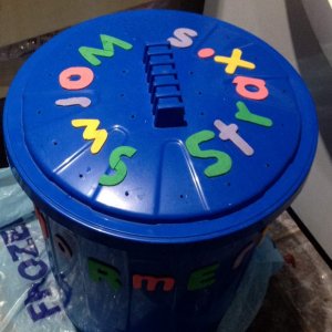 Worm bin with added decoration (kids foam letter stickers!)