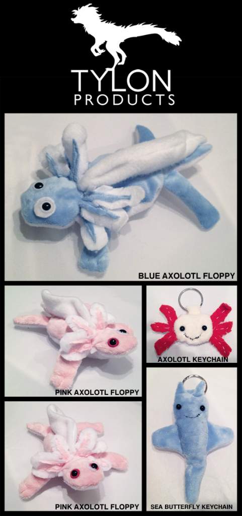 Axolotl beanie prototypes and WIPS. My little cousin claimed the blue one hah. Also a keychain idea and a sea butterfly