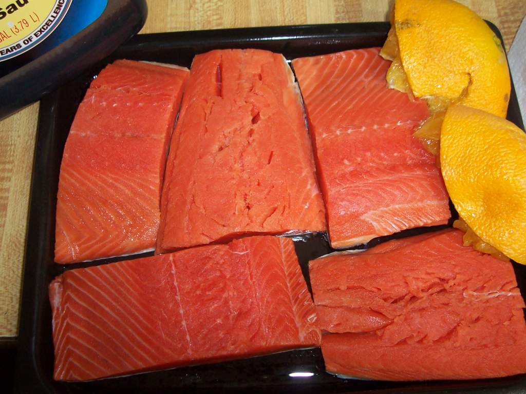 first step raw salmon with part of their ingredients