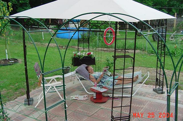 I put this patio in by myself, and put the gazebo kit together by myself. And then I rested.