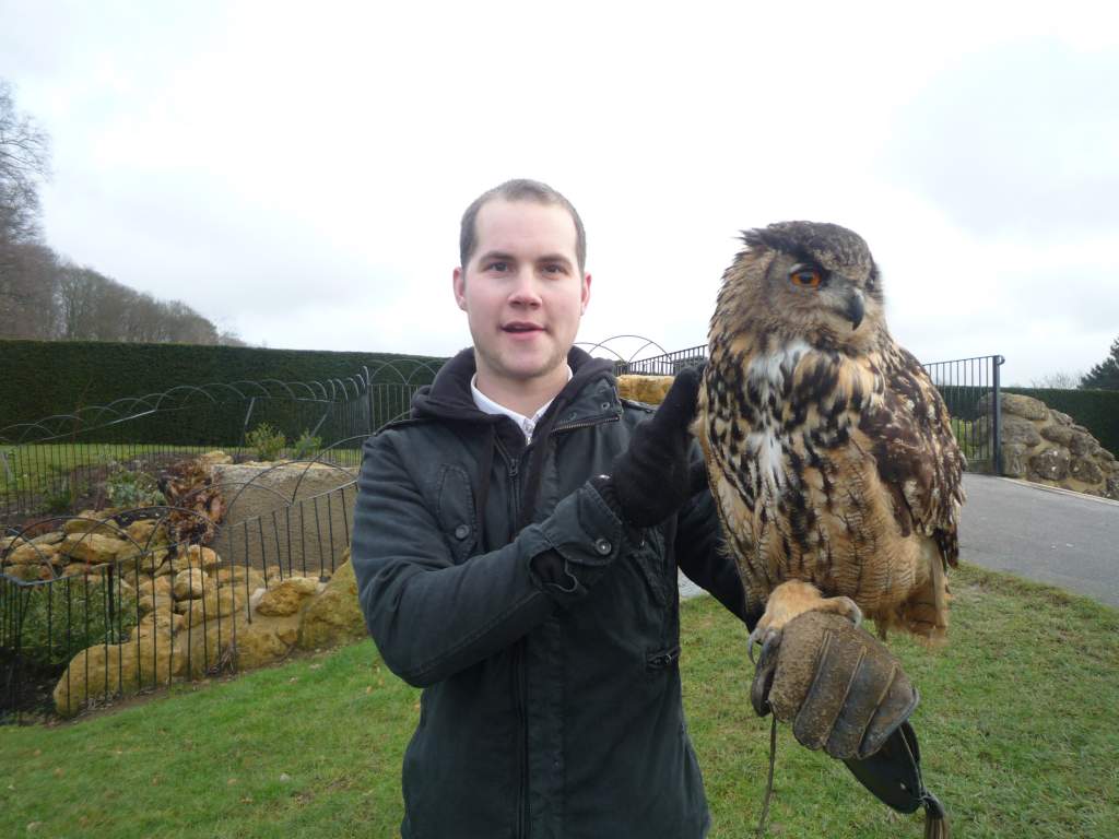 My partner Lee and Bailey the European Eagle Owl