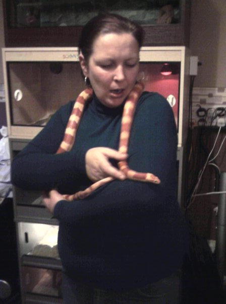 Rita holding a 5foot Jungle Corn Snake here is the