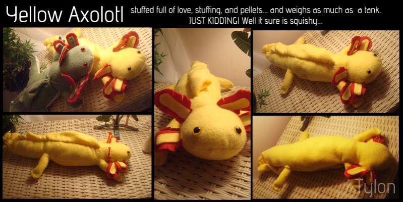 Yellow axolotl beanie. Larger- around 22 inches long.